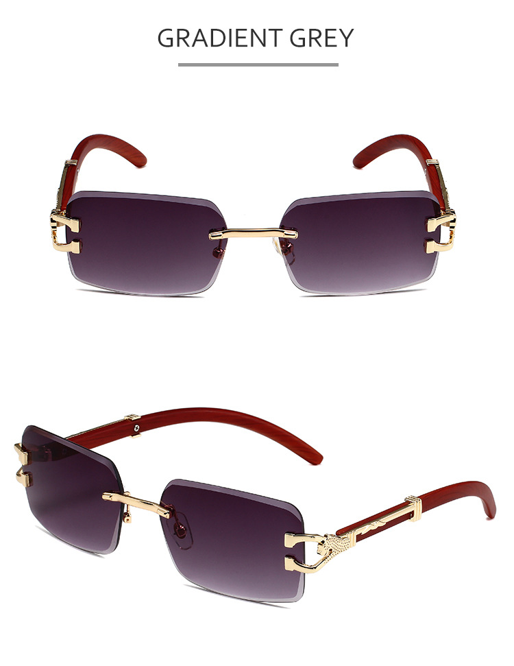 Neue Sonnenbrille mit Leopardenkopf und Holzmaserung für Damen und Herren, doppelstrahlige, diamantbesetzte explosive Brille_voghion.com