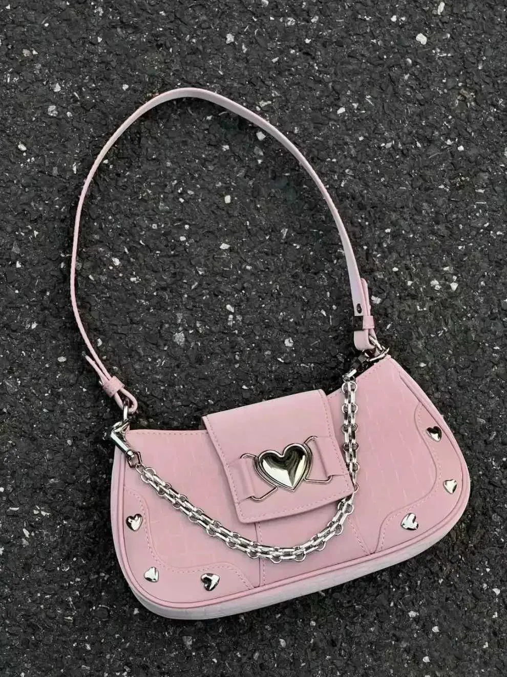 Frauen schulter metall kette herz-förmigen dekoration Y2K stil unterwäsche tasche süße frauen mode handtasche Y241116_voghion.com