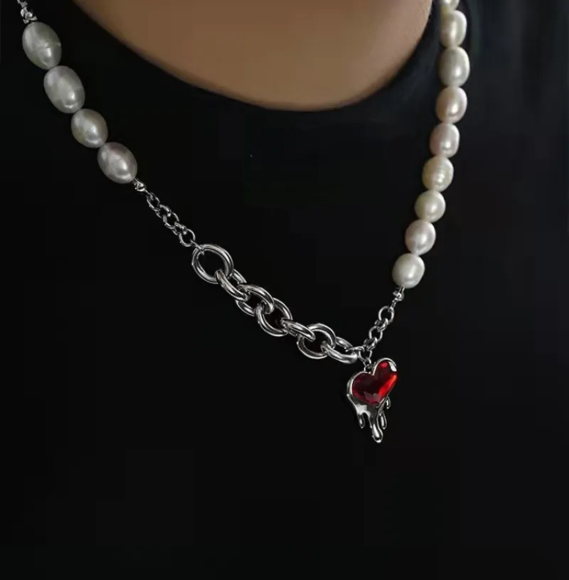 Collane con ciondolo fatte a mano, uniche, Kpop, Liquid Lave, pesca, cuore, moda coreana, catene da collo con perle per le donne Egirl_voghion.com