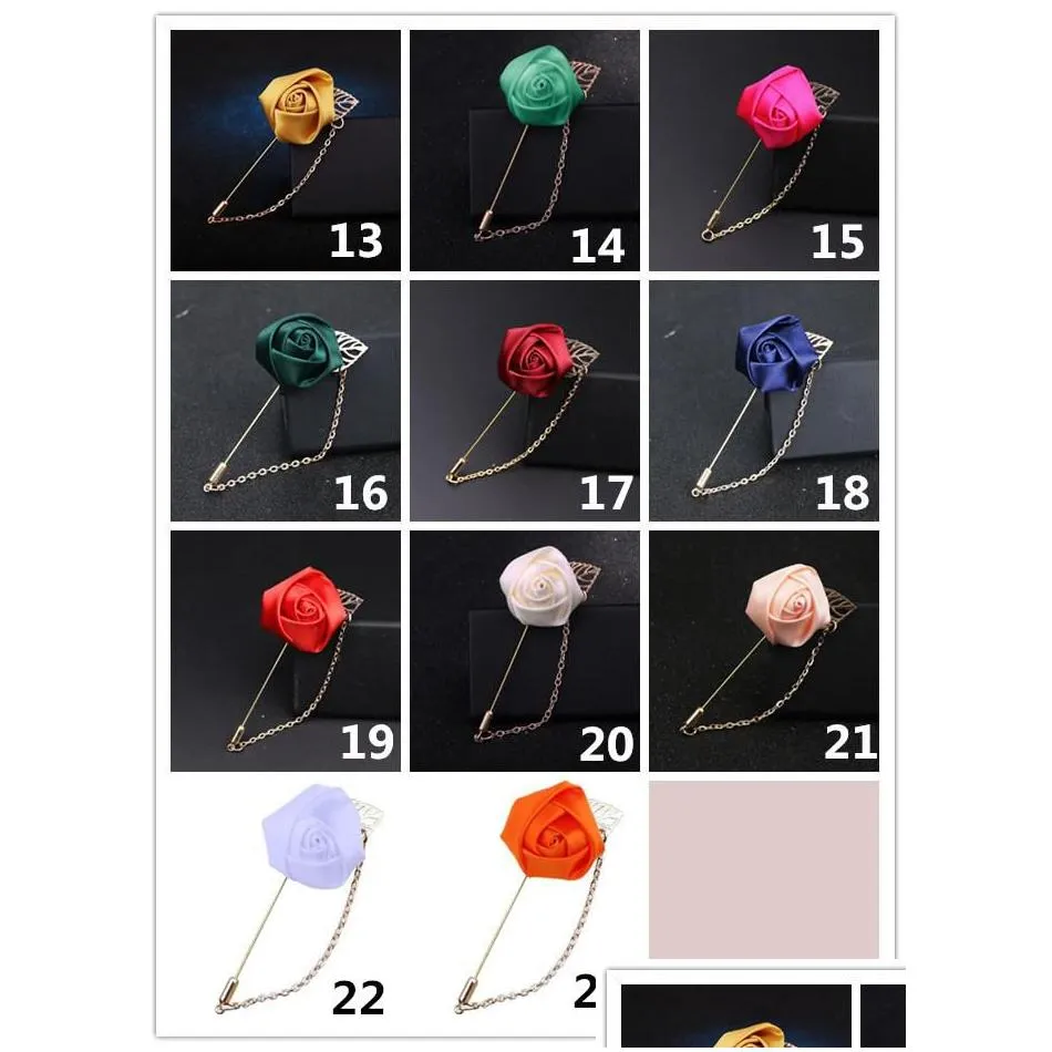 Pins, Men Rose Flower Golden Leaf Fashion Brooch Pin Suit Lapel New Mens Wedding Boutonniere Brooches Jewelry Drop_voghion.com