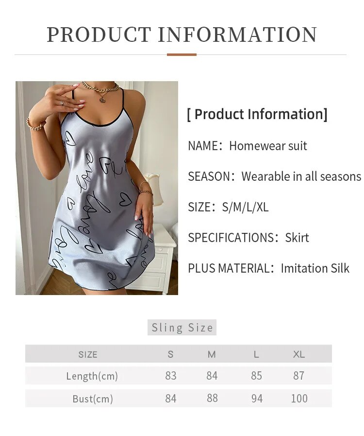 Dames casual grijze pyjama jurk indoor sexy korte rok kleine sling liefdesprint hartvormige pyjama dun gedeelte_voghion.com