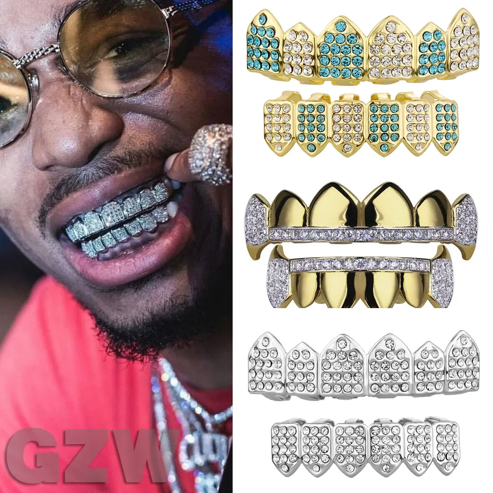 Oikea kulta Vampire Teeth Fang Grillz Punk Hip Hop CZ Cubic Zirkonia Poker Kirjaimet Iced Out Dia Grillit Hammasraudat Hammassuojat_voghion.com