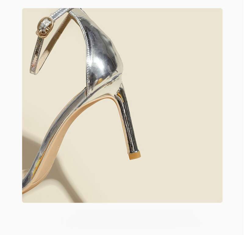 Scarpe col tacco alto con cinturino singolo in argento, primavera ed estate 2025, temperamento e versatilità._voghion.com