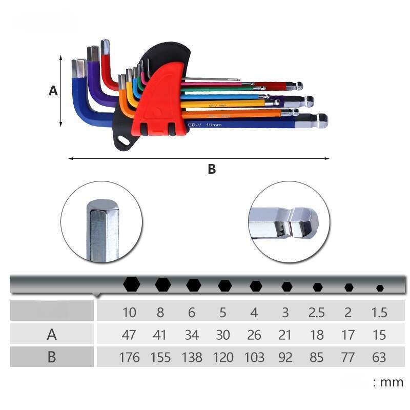 Sechskantschlüsselsatz, Farbiger Chrom-Vanadium-Stahl, Verlängerter Schraubenschlüssel, Kugelförmiger Flachkopf, Pflaumenblüte, Reisförmig,_voghion.com