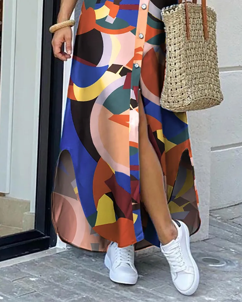 Plus Size Moudegt Hemdstil Knäppkleed Damen Casual Laang Stroossekleeder Loose Home Maxi Fraen_voghion.com