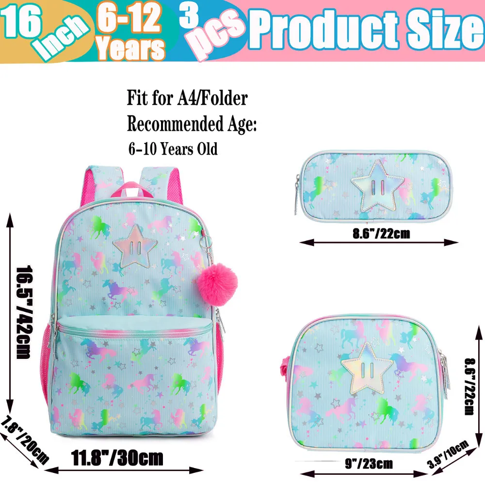 Backpacks Bikab School Bags 3 In 1 Kids Children for Girl 16" Girls Set Bag Water Proof 230803_voghion.com