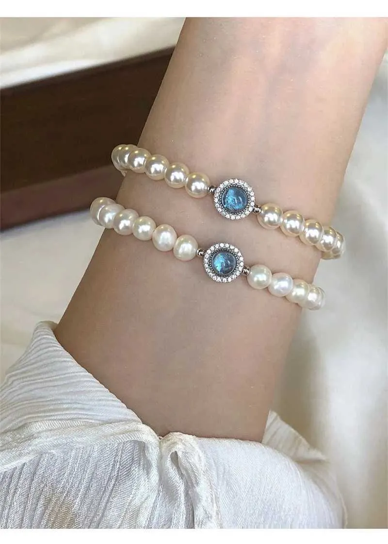 Elegant Pearl And Aquamarine Gemstone Bangle For Wedding Gift_voghion.com