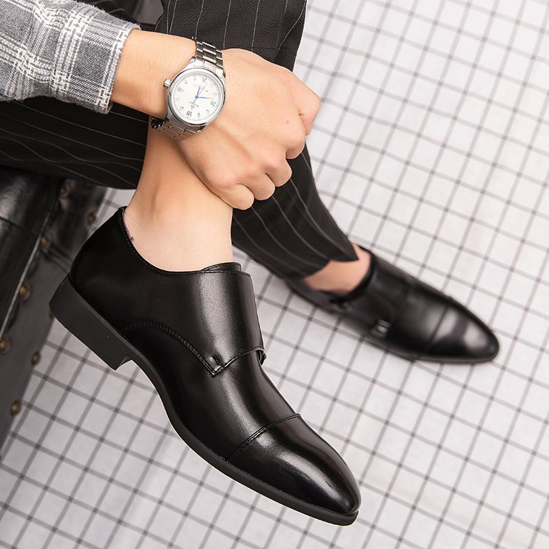 2023 autumn new retro British leather personality buckle formal men's business casual monk shoes_voghion.com
