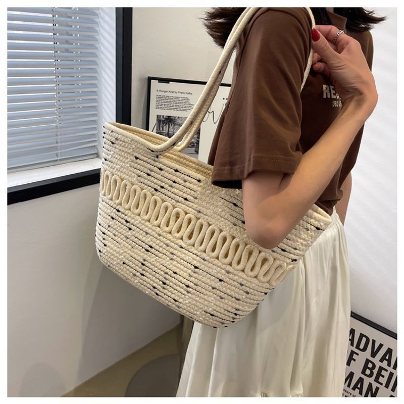 Spring and summer niche grass for women in 2024, new trendy cotton thread woven beach bags, large capacity single_voghion.com