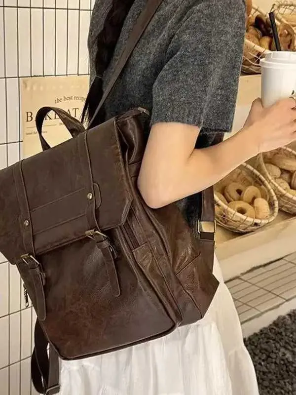 Japanese Cute Pu Leather Girls Preppy Style Flap School Students Notebook Backpack Kawaii Travel Women BackpackC241011_voghion.com