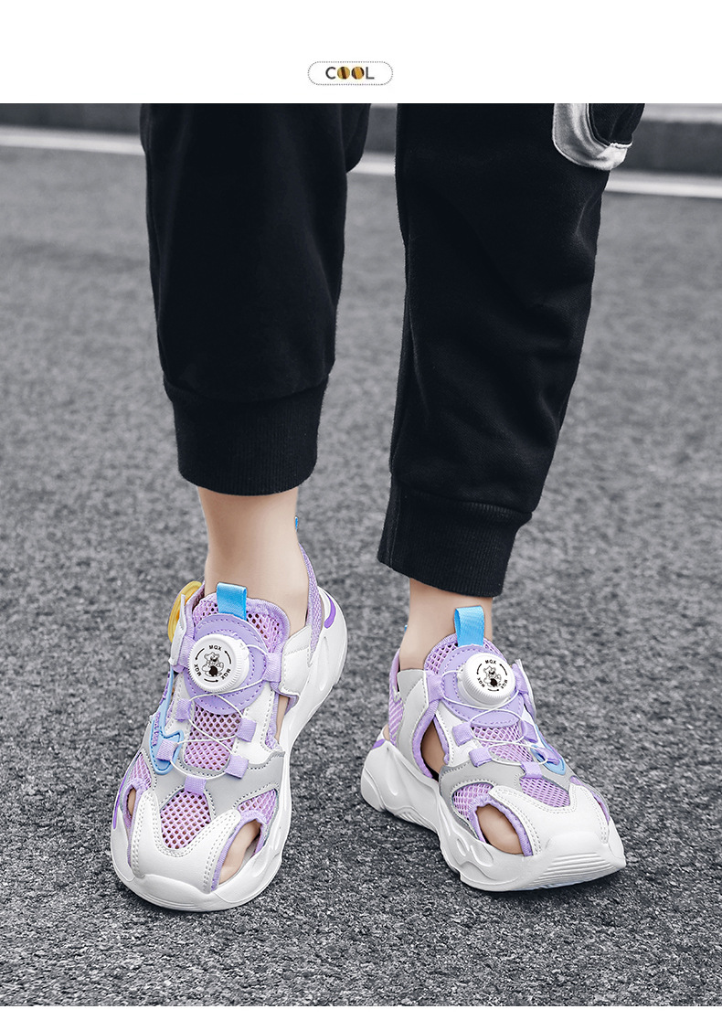 Baotou-Sandalen für Mädchen 2024 Sommer Neue Hohlnetz-Drehknopf-Strandschuhe für Kinder und Damen_voghion.com