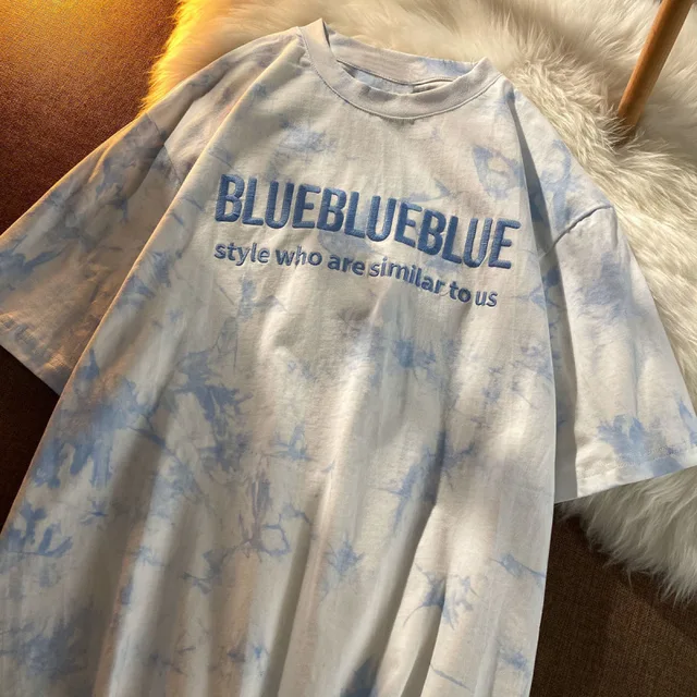 hot selling Tie-dye Embroidery Letter Short Sleeve Top Korean Popular Trendy Female T-shirt Summer New 2024 Fashion Y2K Tops_voghion.com