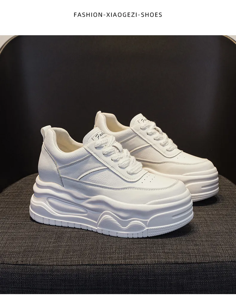 Dikke, hoge leren skateboardschoenen met ronde neus voor comfort en extra hoogte, sportschoenen met rubberen zool_voghion.com