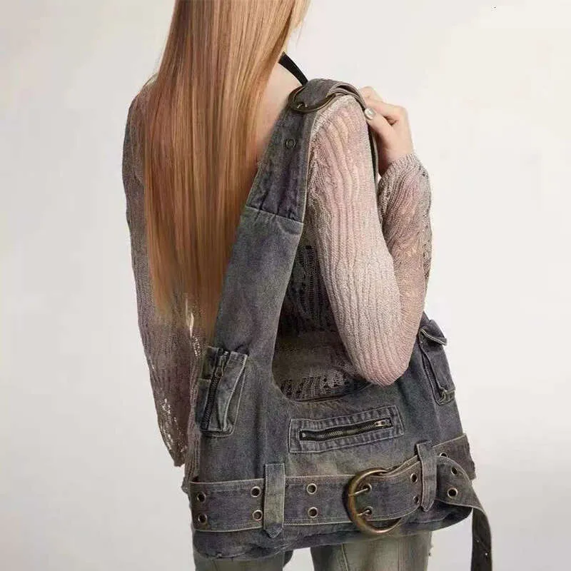 Trendy Women Vintage Denim Punk Shoulder Bag Y2k Streetwear Grunge Handbag Cool Girls Retro Gothic Casual Underarm Bags_voghion.com