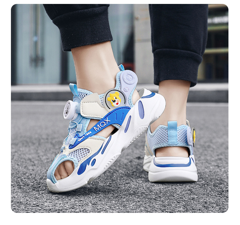Baotou-Sandalen für Mädchen 2024 Sommer Neue Hohlnetz-Drehknopf-Strandschuhe für Kinder und Damen_voghion.com