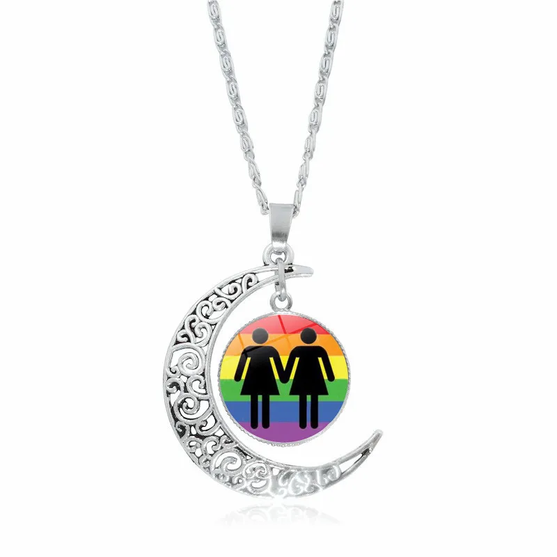 Rainbow Pride Moon Pendant Necklace For Women And Men Jewelry_voghion.com