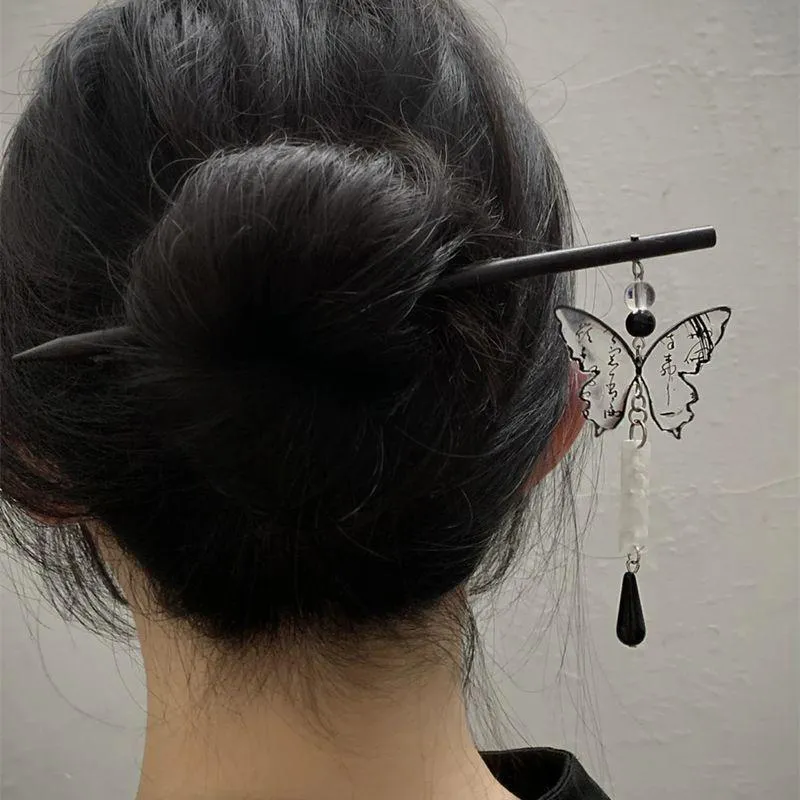 Fermagli per capelli in stile cinese elegante con calligrafia a farfalla e nappa, forcina per capelli, bacchetta, bastoncino, ornamento, copricapo, accessorio_voghion.com