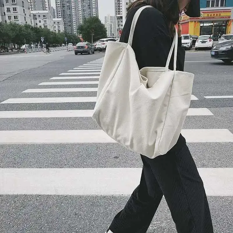 Einfache Canvas Damen Große Kapazität Griff Einfarbig Schultertasche Designer Shopping Handtasche Wiederverwendbare Mädchen TotesC241031_voghion.com
