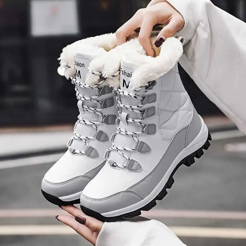 Ankle Women Winter Shoes Keep Warm Non-slip Black Snow Ladies Lace-up Boots Chaussures Femme Booties Woman Flat Boot_voghion.com