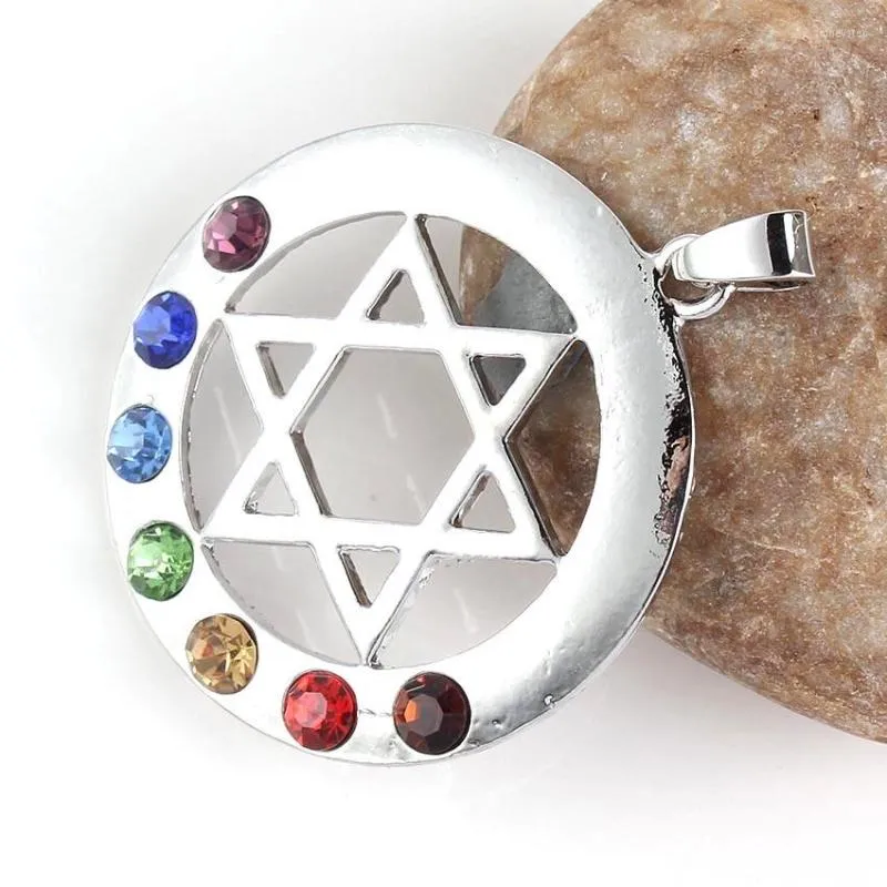 Colliers pendentifs Xinshangmie plaqué argent étoile de David amulette ronde bouclier de protection Reiki 7 cristal strass Chakra_voghion.com