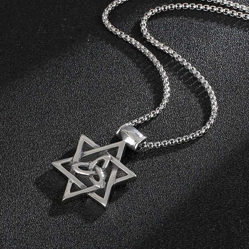 Collana con ciondolo a sei punte in acciaio inox per uomo_voghion.com