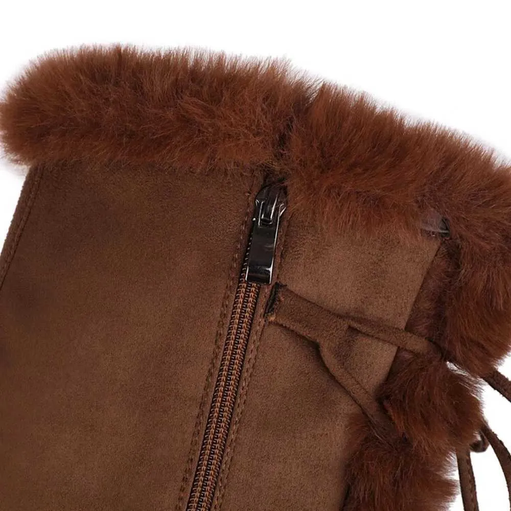 GIGIFOX Punk Pelliccia Alti Fino Al Ginocchio Piattaforma Chunky Tacco Alto Scarpe Cerniera Laterale INS Moda Strada Scatto Caldo Autunno Inverno Stivali_voghion.com