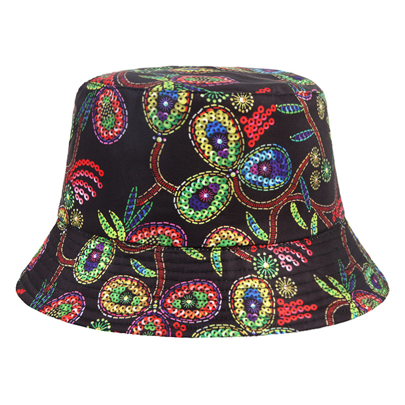 Neuer trendiger Beckenhut, Eimerhut, Frühling und Sommer, geometrischer Batik-Blumen-Sonnenhut, Damen-Eimerhut_voghion.com