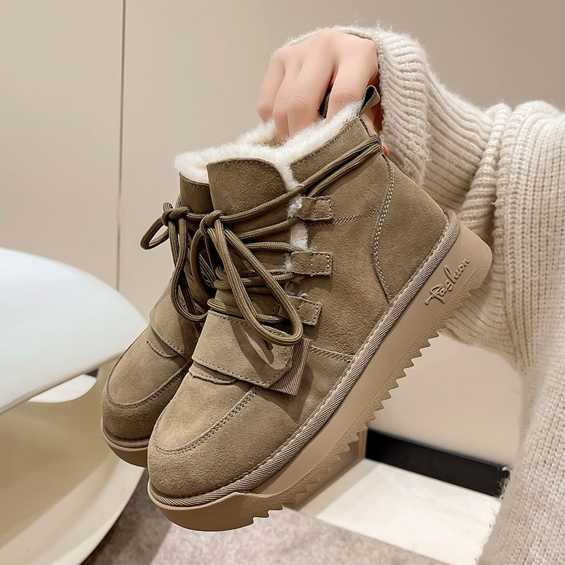 Schneestiefel für Damen, lässig, mit Schnürung, plus warme Plateaustiefel mit dicker Sohle, hoher Schaft und niedriger Schaft_voghion.com