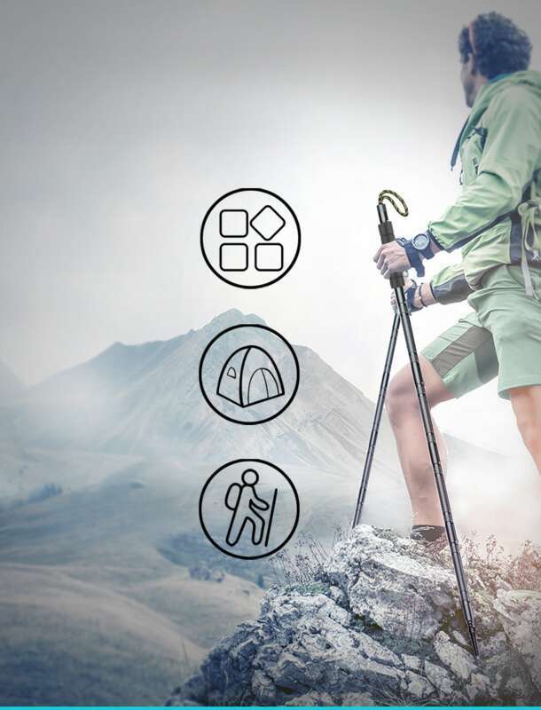 A Must-have For Hiking And Camping! Multi Functional Cane Set, Foldable Design+super Eye-catching Self-defense Function_voghion.com