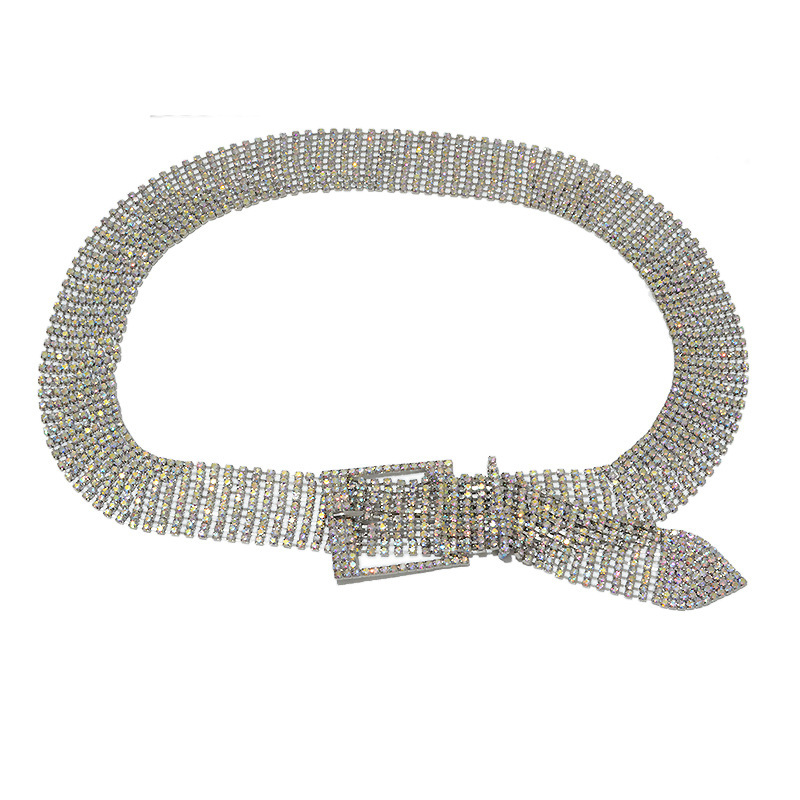 Women's Belt Luxury and Elegant Ten Rows Colorful Diamond Inlaid Metal Waist Chain_voghion.com