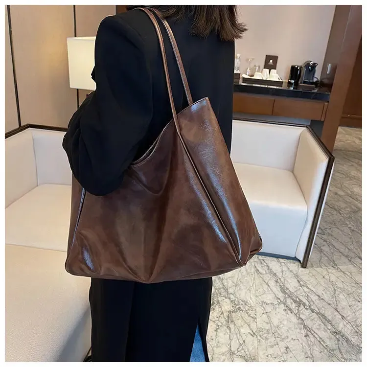 Geantă de umăr din piele pentru femei, model vintage roșu, sport, casual, la modă, capacitate mare, Shopper, Haruku, simplă, geantă de mână_voghion.com