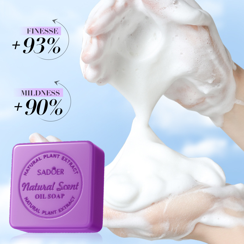 Sabonete de óleo essencial de lavanda natural SADOER em inglês, sabonete artesanal universal para corpo_voghion.com