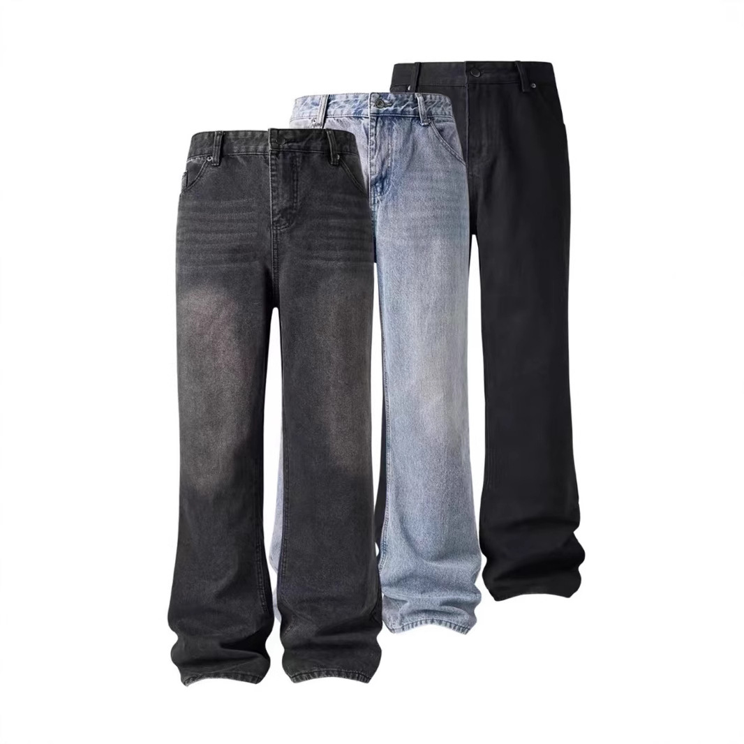 Men’s Clothing Black Blue Gray Washed Retro Old Bootcut Scimitar Retro Slim Denim Trousers