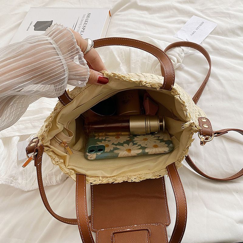 Sommer Frauen Reise Stroh Taschen Rattan Schulter Crossbdoy Handarbeit Gewebt Strand Tasche Weibliche Große Kapazität_voghion.com