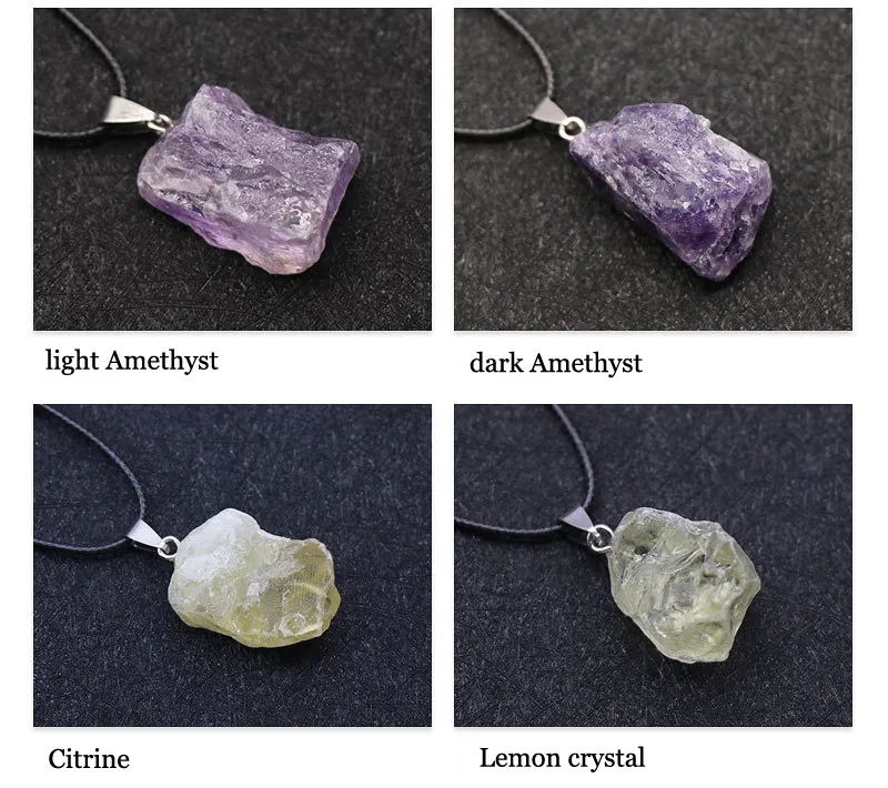 Anhänger Halsketten PCS Echter Rohstein Kristall Anhänger Halskette Natürlicher Edelstein Rosa Quarz Reiki Chakra Lederkette_voghion.com