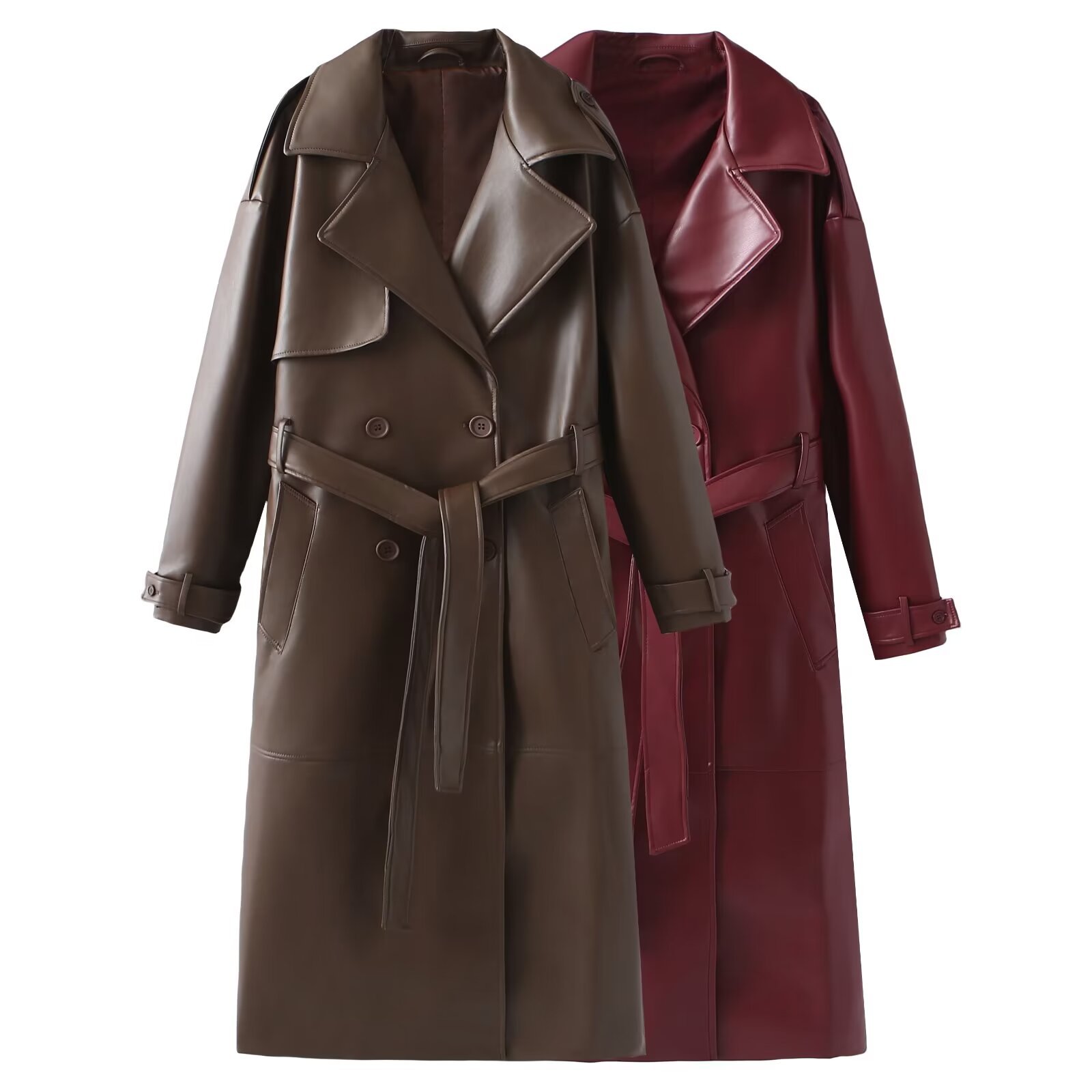 Otoño e invierno nueva ropa de color sólido temperamento adelgazante suelto moda largo cuero cortavientos para