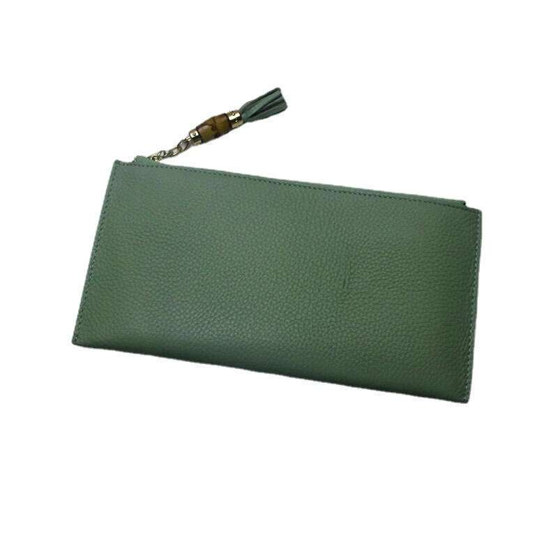 Nuovo portafoglio da donna sottile, lungo e con cerniera in vera pelle, in morbida pelle di vacchetta._voghion.com