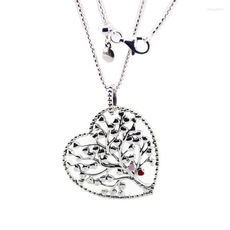 Collana con ciondolo a forma di cuore in smalto misto con albero dell'amore, per donna, in argento sterling, con catena di gioielli statement_voghion.com