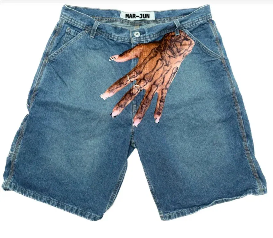 Pantaloni da ginnastica Haruku Y2K in denim largo con stampa di palme blu vintage da uomo, pantaloni da tuta streetwear gotici con grafica da uomo_voghion.com