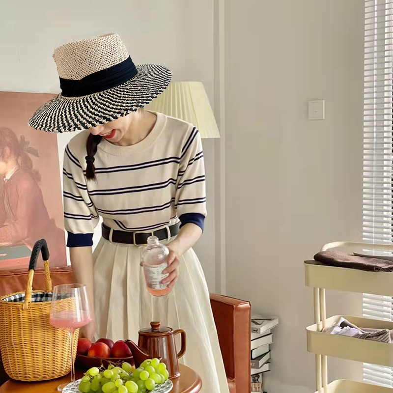 Lafite da donna, cappello da pescatore estivo con protezione solare flat top, foto da spiaggia, cappello in paglia intrecciata_voghion.com