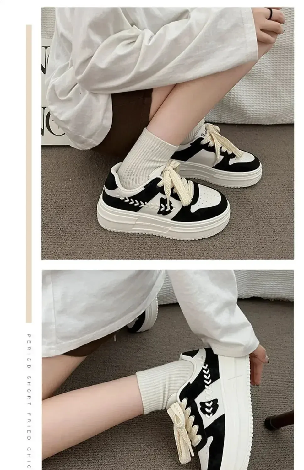 Baskets à plateforme épaisses pour femmes, chaussures de sport décontractées vulcanisées à lacets pour femmes, chaussures de mode noires et roses 240826_voghion.com