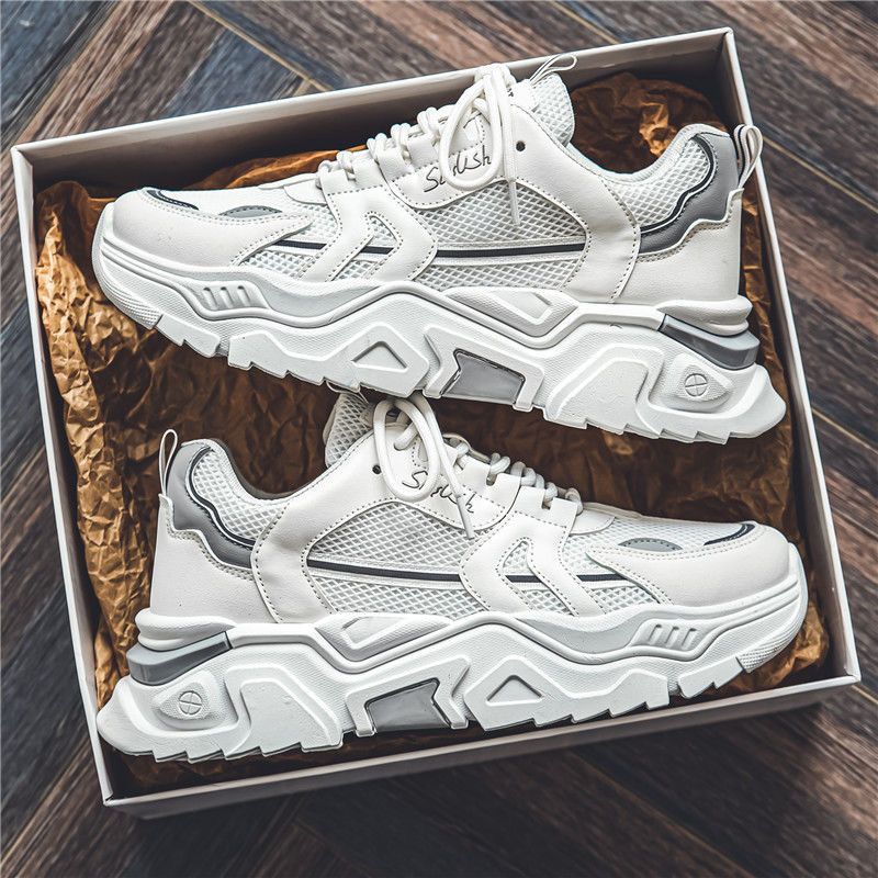 Men's Summer Breathable New Style Trend All-match Youth Sports Leisure Thick Bottom Heightening Little White Dad Shoes_voghion.com