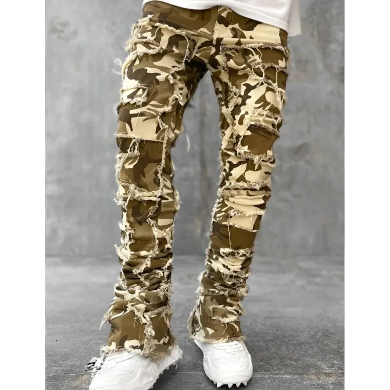E15E Herren Stacked Jeans Fit Zerrissene Destroyed Gerade Jeanshose Vintage Hip Hop Hose Streetwear 240415_voghion.com