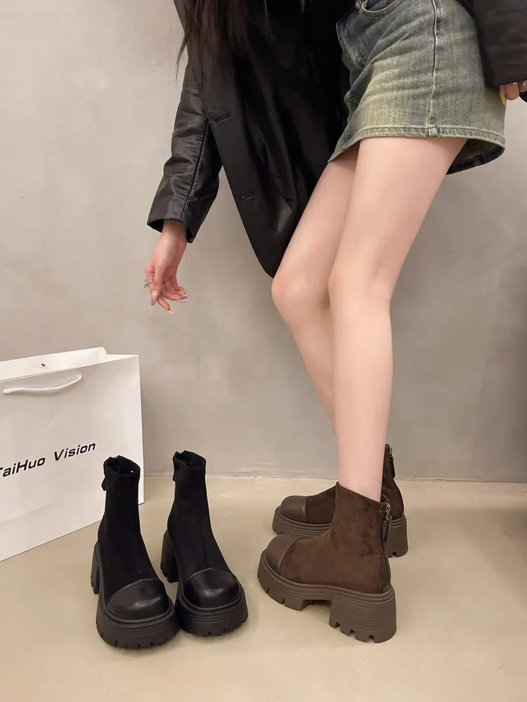 Bottes Martin à plateforme vintage pour femmes, automne 2024, style britannique, nouvelles bottes courtes fines et élastiques, Yangqi Fairy_voghion.com
