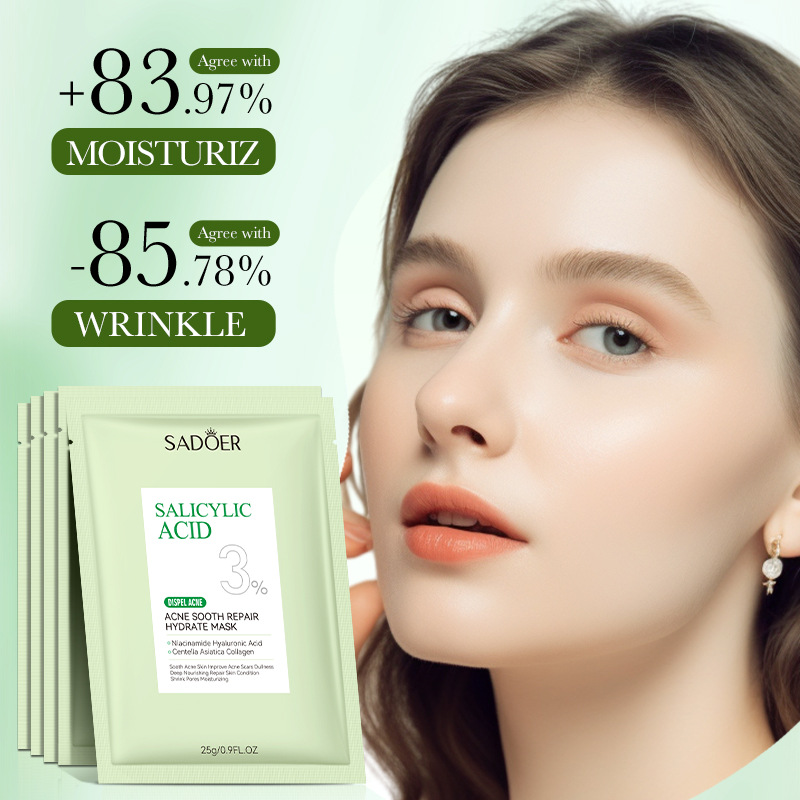 Mască facială SADOER cu acid salicilic, calmantă, reparatoare și hidratantă pentru îndepărtarea acneei_voghion.com