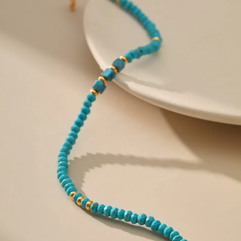 Collier de perles turquoise irrégulières faites à la main pour femmes, chaîne porte-bonheur en forme d'épis de blé dorés, bijoux rétro_voghion.com