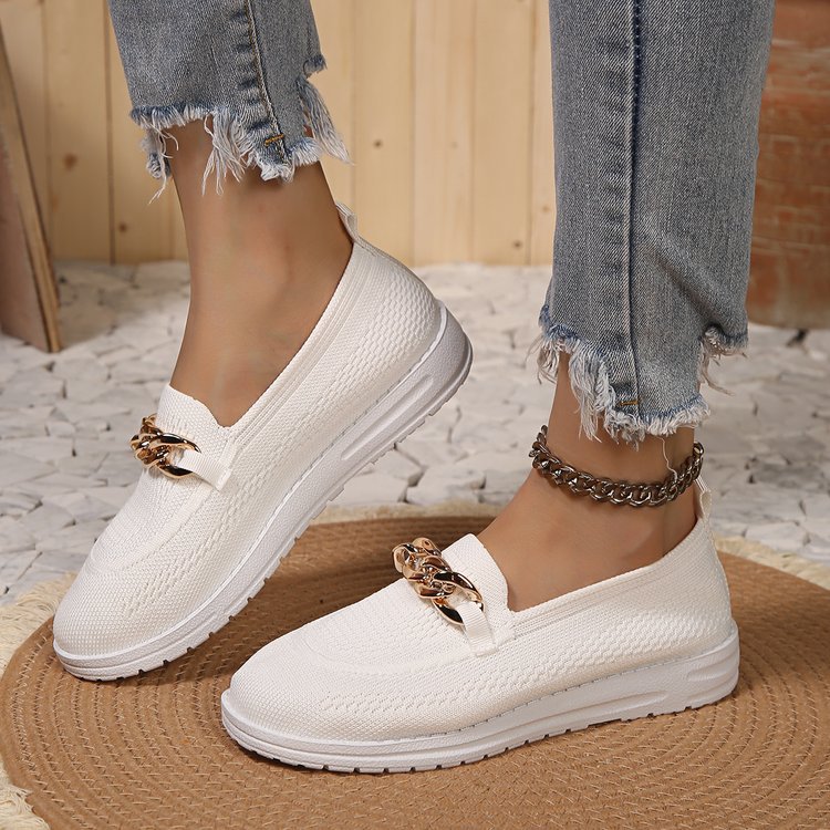 Thick Fly Woven Soft Sole Single Shoe Women With One Foot Pedal Knitted Breathable Lefu For Women's Board Shoes_voghion.com