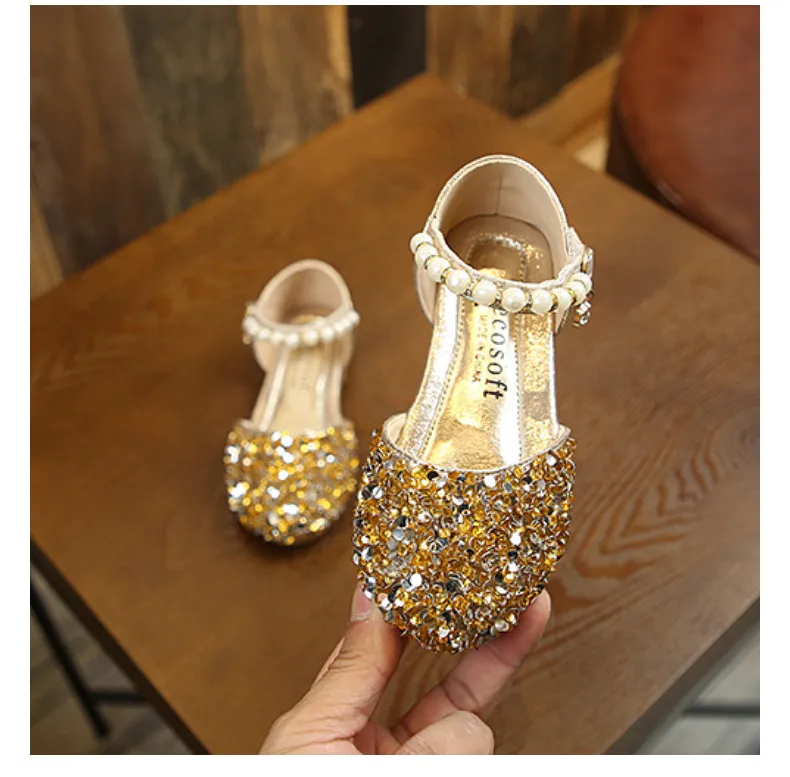 Girl Princess Sequins Pearl Sier Gold Pink Summer Spring Girls Sandals Cover Toe Toddler Fashion Party Dance Cutefeet_voghion.com