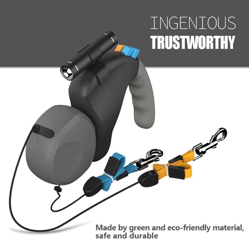 Retractable Dual Dog Leash For Walking Two Dogs With Light_voghion.com