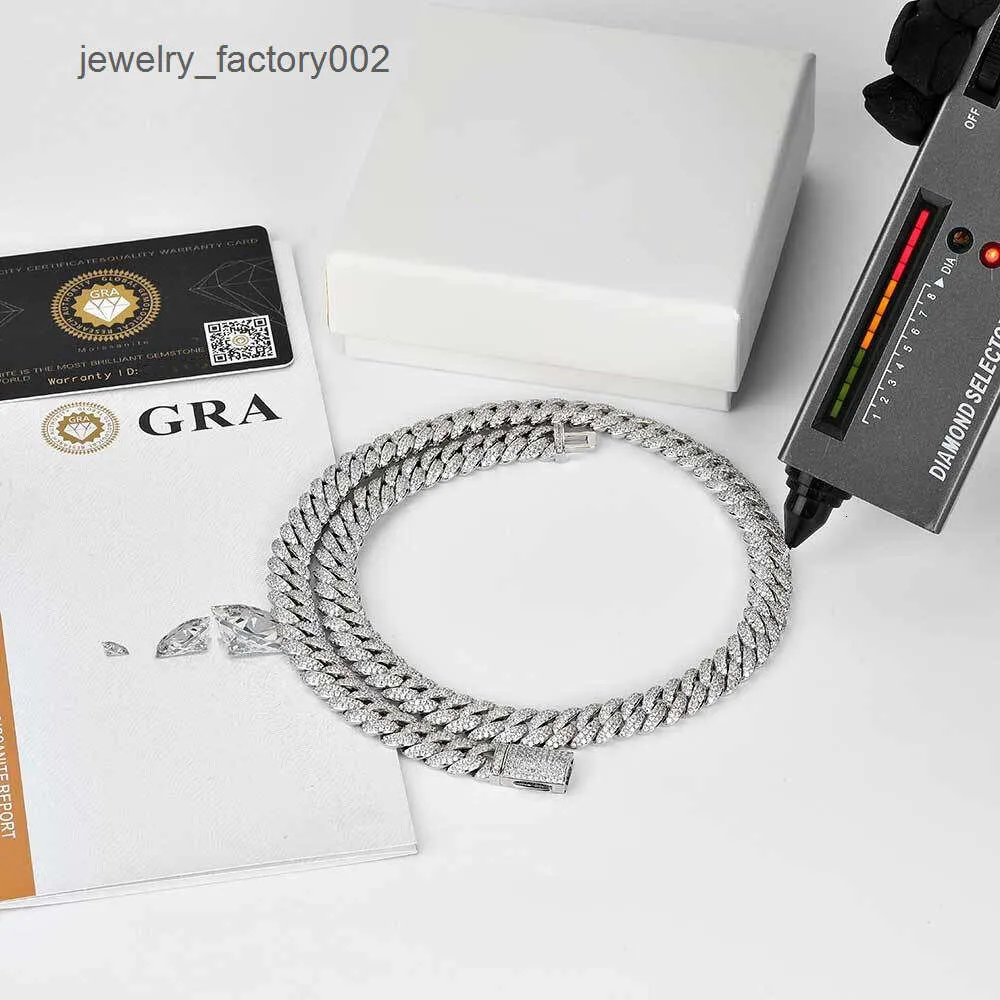 Braccialetto con catena a maglie cubane in argento Sterling VVS Moissanite da 10 mm, regalo per test di diamanti_voghion.com